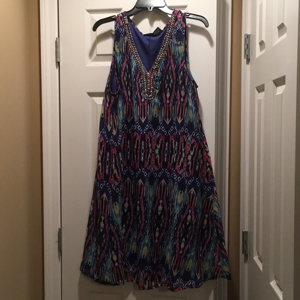 Beaded V neck colorful dress